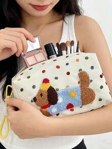 1pc/2pcs Cute Puppy Pattern Portable Cosmetic Bag, Travel Handbag, Coin Purse, Card Holder, Earphone Case, Makeup Organizer, Outdoor Travel Toiletry Bag, Multi-Functional Compact Skincare Pouch - Multicolor - View 3