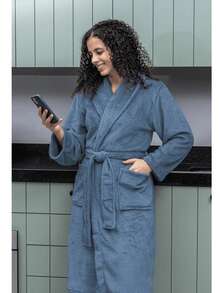 Appel Plush Flannel Bathrobe - Super Comfortable - Blue Denim - View 2
