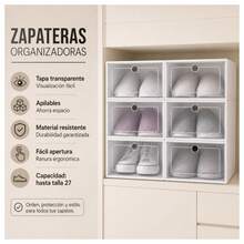6 Pzs Zapatera Organizador Caja de Almacenamiento Zapatos Tenis Armable Apilable Tenis Tacones Botas - Negro - Ver 6