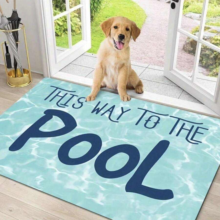 1pc Art Series Water Wave Pattern Pool Quote Decorative Doormat, Vacation Style Personalized Aesthetic, Decorative Carpet, Entryway Mat, Small Rug, Carpet, Mat, Home Decor, Area Small Rug, Outdoor Mat, Bathroom Rug, Washable Rug, Ins Fresh Water Wave Mat, Aesthetic Rug, Atmosphere Rug, Modern Minimalist Soft Furnishing Accent - Multicolor - View 1