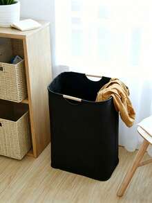 1pcNo More Flimsy Baskets! Sturdy Black Laundry Bin With Wood Handles, Large Capacity & Collapsible For Dorms & Small Spaces - Black - View 7