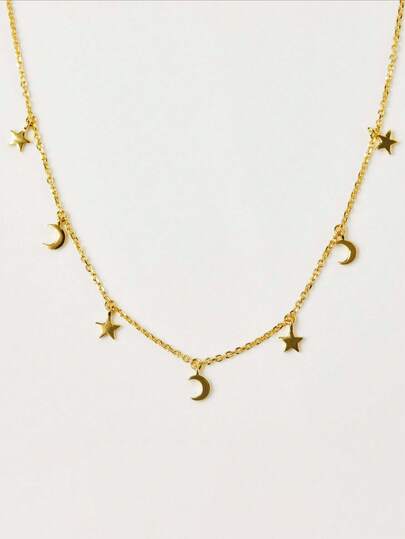 1 chiếc vòng cổ nhiều lớp hình ngôi sao và mặt trăng bằng bạc nguyên chất S925 cao cấp, tinh tế, phù hợp để đeo hàng ngày, làm quà tặng, dự tiệc, ngày Valentine, phụ kiện trang sức thời trang dành cho nữ.