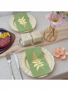 20/40/60 chiếc khăn ăn màu xanh lá cây nhạt, kích thước 12.99*15.74 inch, khăn giấy dùng một lần in lá vàng, khăn ăn gấp gọn, thích hợp cho tiệc sinh nhật, đám cưới, tiệc tùng. - Xem 5