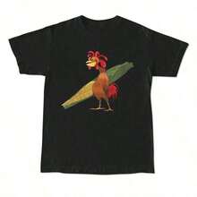 Chicken Joe T-Shirt, Unisex Beach And Surf T-Shirt With Back Print, Classic Casual Cotton, Gift For Her, Gift For Him, Gift For A Friend, Men's Clothing, Comfortable Cotton T-Shirt - 黑色 - 查看 1