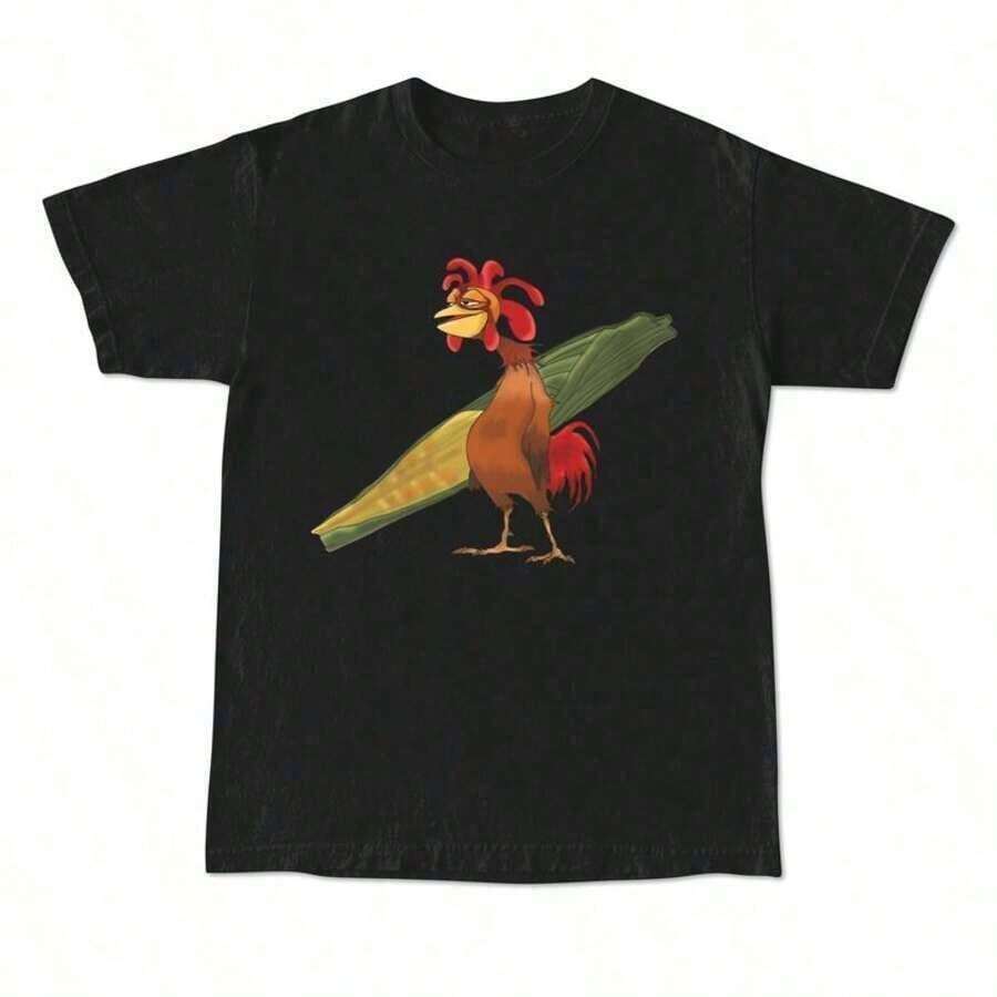 Chicken Joe T-Shirt, Unisex Beach And Surf T-Shirt With Back Print, Classic Casual Cotton, Gift For Her, Gift For Him, Gift For A Friend, Men's Clothing, Comfortable Cotton T-Shirt - 黑色 - 查看 1