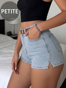Sexy Casual American Style Denim Shorts For Petite, With Pockets And Side Slit Design Summer - Baby Blue - View 5