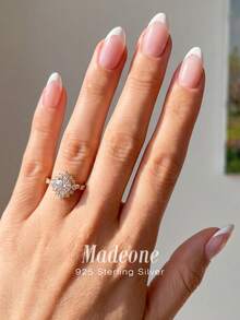 MADEONE 1pc 925 Sterling Silver Luxury Gemstone Ring, Suitable For Party Wear, Fashionable Luxury Accessory, High-End Gift - Luxurious Diamond Setting - View 3