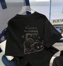 Camiseta para Mujer con Estampado Gráfico Coreano, Cuello Redondo, Manga Corta, Diseño Y2K Casual, Ideal para Verano - Negro - Ver 9