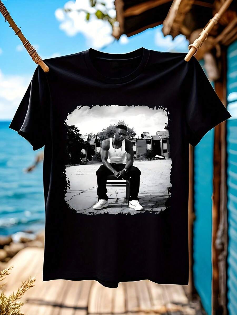 Exclusive T-Shirt, A Gift For Fans Of Busi Badaz, The Renowned Hip-Hop Artist. Suitable For Parties And Everyday Wear, Perfect For Holidays And Leisure Time, Ideal For Family Parties And Vacations. - 黑色 - 查看 1