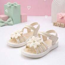 Sandália Infantil Feminina Floral Rosa Bebê Confortável Menina - Bege - Visão 4