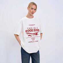 Camiseta de manga corta 100% algodón, estilo americano de otoño, moderna y cómoda de llevar, disimula las imperfecciones del cuerpo, top de moda hip-hop para mujer. - Negro - Ver 2