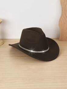 1pc Unisex Rhinestone Band Felt Cowboy Hat, Wide Brim Western Cowboy Hat For Rodeo Party Festival Outdoor Travel,Beach,Holiday - A - View 7