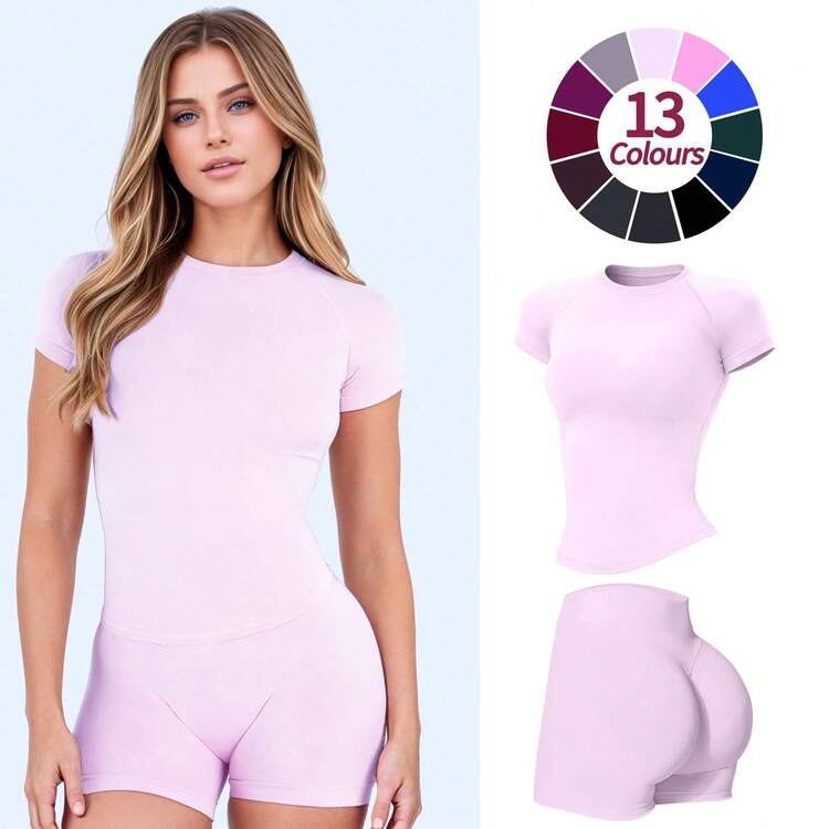 2pcs Impact Short Sleeve Top & Impact Short - Pink - View 1