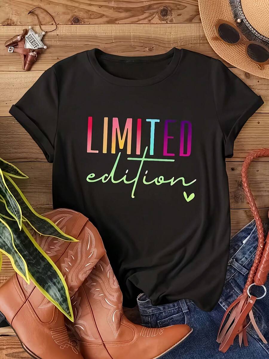 Women's Limited Edition Graphic Tee Round Neck Drop Shoulder Short Sleeve Casual Top