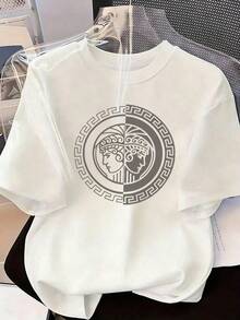 Short-Sleeve T-Shirt With Classic Gray Print, A  Short-Sleeve T-Shirt For Spring And Summer 2026, Made In Mexico, 180 Grams. Cartoon Print, Couple Design, Suitable For Indoor Or Outdoor Wear. Crew Neck, Unisex, Ideal For The Office And Leisure. One-Pack. - WH-P631577SLNDXZGY414 - 查看 1