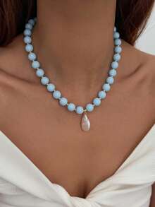 1pc Bohemian Style Geometric Colorful Acrylic Beaded Asymmetric Baroque Faux Pearl Pendant Charm Jewelry Necklace, Luxurious & Elegant, For Wedding, Banquet, Vacation, Party, Daily Casual, Street Style, Women, Couples, Holiday, Birthday, Versatile Necklace Gift - Necklace - View 15