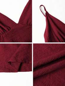 Conjunto de 2 piezas para mujer : Top de camisola elegante y pantalones holgados con cordón, camisola de lino con escote en V profundo y diseño sin espalda, y pantalones de cintura relajada, conjunto sexy, lindo y elegante para el verano - Burdeos - Ver 11