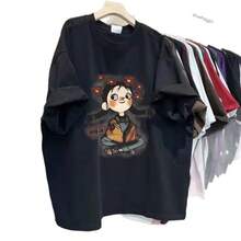 Camiseta de manga corta 100% algodón puro, nuevo estilo de verano, moda europea y americana, única y de nicho, top con estampado de letras estilo Hong Kong. - Negro - Ver 6