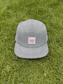 Mũ lưỡi trai unisex thêu hình đầu bò, màu xanh trắng hoặc đen trắng sọc, 5 múi, vành phẳng, thoáng khí, thời trang đường phố, dễ thương cho tiệc tùng, khiêu vũ đường phố, trượt ván. - Mũ lưỡi trai năm mảnh - Xem 6