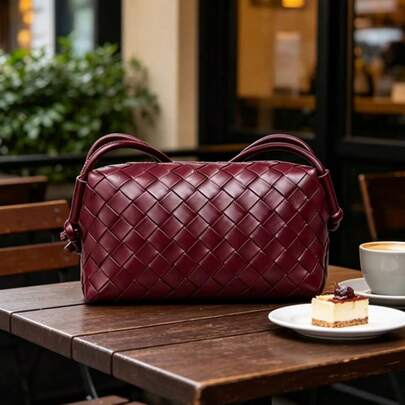 Bolsa Quadrada Tecida de Alta Gama, Bolsa Transversal de Luxo com Alça Retrô Anodada Versátil para Transporte, Bolsa de Almofada Tecida de Luxo, Bolsa de Ombro Minimalista Chique, Bolsa de Câmera Tecida Retrô, Bolsa Transversal Casual de Design Versátil