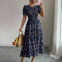 Elenzya Elegant Floral Print Ruched Waist Layered Splice Dress For Women, Suitable For Vacation - Multicolor - Ver 11