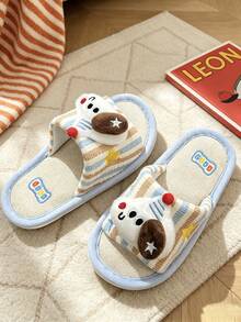 2026 New Linen Slippers For Kids, Spring Autumn Boys Girls Home Indoor Non-Slip Toddler Slippers - Blue - View 3