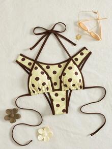 Set de 2 bikinis sexy y de moda en negro y blanco para mujer, ropa de playa de verano para vacaciones - Amarillo albaricoque - Ver 7