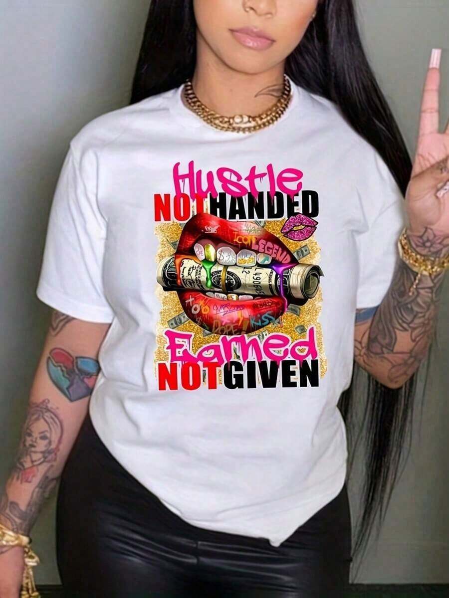 Camiseta de manga corta para mujer con estampado de letras creativas - Blanco 10 - Ver 1