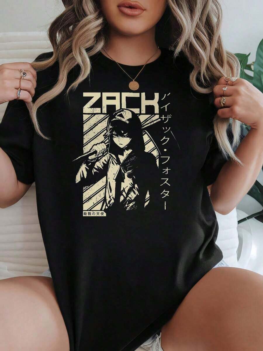 Camiseta Oversized para Mujeres Ajuste Holgado Opciones de Color Negro Blanco Impresión Gráfica de Anime Poster de Zack Diseño de Texto Japonés Moda Casual de Ropa de Calle Tops de Verano Camisetas Gráficas Atuendos de Verano para Mujeres Camisetas Gráficas Mujeres Tops Cortos Tops para Mujeres Vintage Algodón Ropa Linda Camisetas de Mujer Tops de Verano Camisetas Gráficas Atuendos de Verano para Mujeres Camisetas Gráficas Mujeres Tops Cortos Tops para Mujeres Vintage Algodón Ropa Linda - Negro - Ver 1