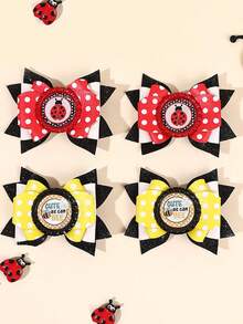 2pcs Yellow Red Hair Bow Clips,Glitter Bee Ladybird Decor Bow Hair Clips For Girl,Fashion Alligator Clips Hair Accessories For Girl Party Gifts - Multicolor - View 1