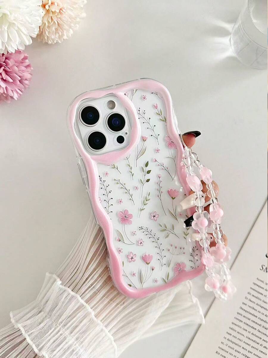 花朵图案单件装奶油色纹理波浪边印花加厚防震保护手机壳,配有串珠手链配件,兼容 16/11/16 Pro/16 Plus/16 Pro Max/16 e/15 Pro Max/13/14/12/XS/XR/7G/8P、Galaxy S25/S25 Plus/S25 Ultra/A16/A36/A26/A56/A50/A12/A32/A52/A72/A51/A21S/A13/A14/S24/S24 Plus/S24 Ultra、S22/A52/A53/A54/A55、11/12 Pro/12/12 X/13 Pro/14 Pro/15 Pro、10/9/Note9/12c/Note11 Pro/Note8 Pro - 彩色 - 查看 1