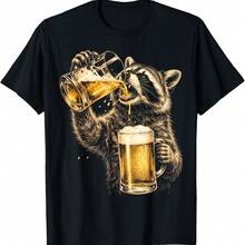 Funny Beer Raccoon Drinking Vintage Meme Animal Lover T-Shirt - Black - View 1