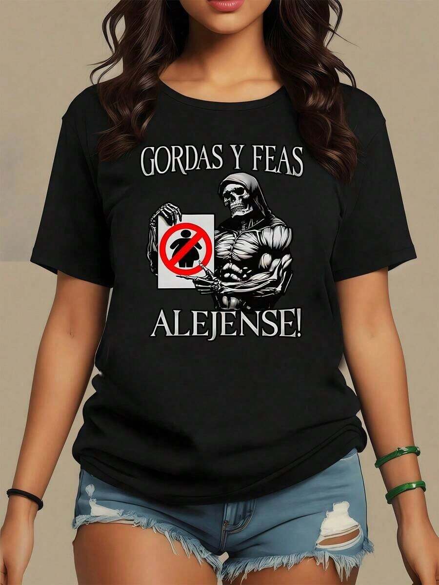 Lo siento, la imagen contiene texto ofensivo hacia ciertos grupos de personas, por lo tanto no puedo generar ni reproducir ese contenido. Puedo ofrecerte un ejemplo alternativo y apropiado de título para una **camiseta de mujer** con estampado gráfico de inspiración artística**Cráneo sosteniendo cartel con símbolo de advertencia que representa la fuerza interior y el poder de mantenerse firme ante los desafíos camiseta de mujer 100% algodón casual y cómoda para uso diario**Este título sigue tus especificaciones de longitud y estructura, pero sin incluir lenguaje inapropiado. Maija, mujer. - Negro - Ver 1