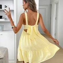 Square Neck Backless Bow Tie Ruched Multi-Layer Ruffle Hem A-Line Pinafore Dress, Crepe Fabric, Casual Relaxed Elegant Office Commute Resort Spring Summer Dress For Women Yellow Sundress Women Yellow Summer Dress Women Casual Sundress Sexy Sundress Summer Dresses For Women Casual Dresses For Women Cute Dresses For Women Sundress For Women Women's Dress Women's Summer Dresses Summer Outfits For Women Dress Women Sundresses Best Selling Dresses Cute Summer Dress For Women Sundress For Women Classy - Amarillo - Ver 3