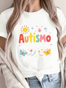 Camiseta Pura para Mujer con Mariposas de Sol Autismo - Ropa Colorida para el Trastorno de Procesamiento Sensorial (SPD), Ajuste Casual, Lavable a Máquina para Uso Comunitario y Diario - Blanco - Ver 1
