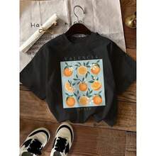 Camiseta de manga corta con cuello redondo y estampado de limones, estilo europeo y americano, en stock, nueva camiseta cómoda de verano, producto de  caliente transfronteriza. - Negro - Ver 8