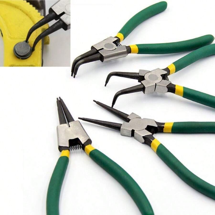 4pcs Multifunction Internal & External Snap Ring Pliers Set, Internal Spring Design With Handle And Standard Head, Suitable For Automotive & DIY Projects, Mechanical Work Precision Pliers, Snap Ring Tools, Workshop Use Tools, Auto Repair Pliers