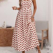 Women's U-Neck Wide Strap Cinched Waist Pleated Back Adjustable Elastic Flared A-Line Midi Dress, Romantic Big Polka Dot, Elegant French Retro Minimalist, Suitable For Office, Commute, Business, Casual, Beach, Spring/Summer - Verde - Ver 7