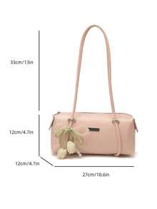 1 buc. Geantă de umăr pentru femei FEISTURE, din material PU, culoare solidă, cu decor floral, potrivită pentru fete, doamne, studente, tineri profesioniști și lucrători de birou, excelentă pentru muncă, afaceri, naveta și școală - Roz - Vizualizare 3