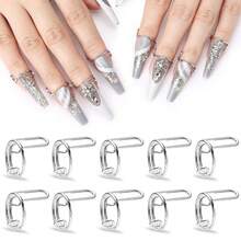 10pcs Adjustable Reusable Nail Rings, Suitable For Nail Art Without Glue, Daily Wear, Fade-Resistant - Multicolor - View 10
