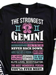 Camiseta con los Hechos del Signo Zodiacal Géminis, Regalos para los Nacidos en Mayo y Junio, Regalos para Fiestas de Cumpleaños, Divertida Camiseta de Astrología - Negro - Ver 7