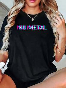 Nu Metal Music Genre Glitch Art Festival Outfit T-Shirt - Graphic Tees Festival Outfits For Women, Tops For Summer, Top De Mujer Women Summer Clothes - 黑色 - 查看 1