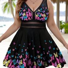 Swim Lushoire 2025 Plus Size Printed Tankini Swimsuit - Negro - Ver 7