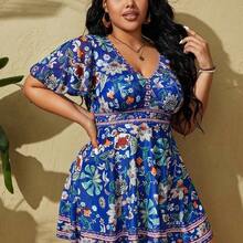 Swim Lushore Summer Beach Plus Size Flower Printed Swimwear Set - Negro - Ver 2