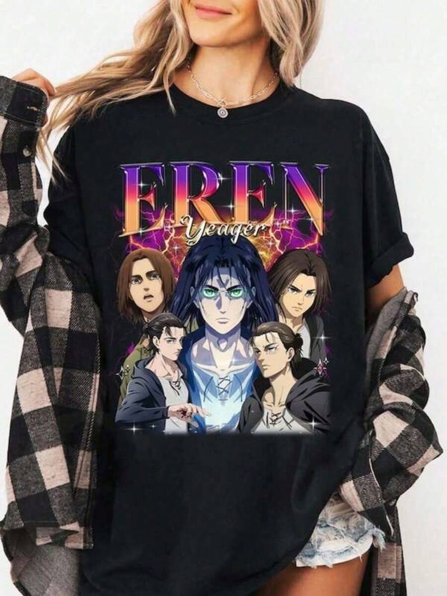 Eren Yeager T-shirt i begränsad upplaga, unis-ex anime manga t-shirt, present till otaku, unis-ex - kan ges bort till familjen - avslappnad rund halsad t-shirt med tryck för kvinnor/män, kortärmad utomhuskläder, retro urban mode för kvinnor/män, kortärmad, vardagskläder i fyra säsonger, semester - kortärmad t-shirt med dynamisk och snygg design, plus size, lämplig för alla årsT-ider, lättskött för vardagliga affärstillfällen och vardagsliv, plus size-kläder - kläder för sportfans, present till fotbollsfans, unis-ex sport-t-shirt, - t-shirts för animeentusiaster för kvinnor, sommarkläder för kvinnor, avslappnad sommar-t-shirt för kvinnor, t-shirts för kvinnor, sommarkläder för kvinnor, avslappnad sommar-t-shirt för kvinnor. - Svart - Visa 1