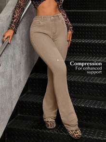Women's Casual Pocketed Mid-Waist Skinny Flare Jeans - Café integral - Ver 11