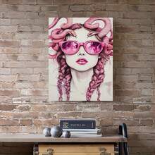 Enmarcado Lienzo plano 2D, 1 pieza,  en lienzo enmarcado,  retro de Medusa con gafas rosas,  modernos de Medusa impresos para feministas poderosas, arte decorativo de mitología griega de 16*24 pulgadas/40*60 cm, plano 2D - Enmarcado - Ver 5