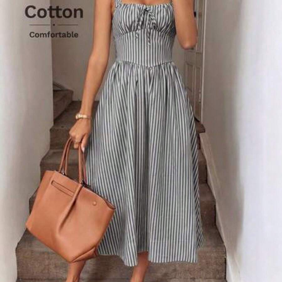Women Midi Dresses - Black and White - View 1