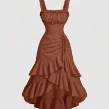 MOD Pink And White Floral Romantic Retro Ruffle Women's Dress, Elegant Dress, Tea Party Dress, Female Date Dress, Valentine's Day Dress, Summer Dress, Bohemian Dress, Cruise Dress, Beach Dress,Summer Dresses For Women,Graduation Dresses, Wedding Guest Dress - Marrón Mocha - Ver 1