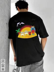 1pc,-Men's 100% Cotton Puerto Rican Bunny Print T-Shirt DtMF Custom Made, Summer Clothing, Plus Size Summer Top, K-Series, Cotton Top, Ab - 黑色 - 查看 2